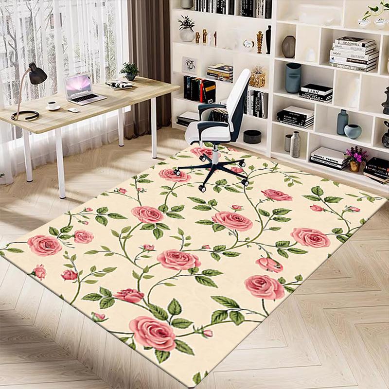1 Stück Rose Floral rutschfester Boden Teppich Kompatibel für Büro & Wohnzimmer & Schlafzimmer & Esszimmer - Flach- Weich & Muster, Lebendige Farben-W298