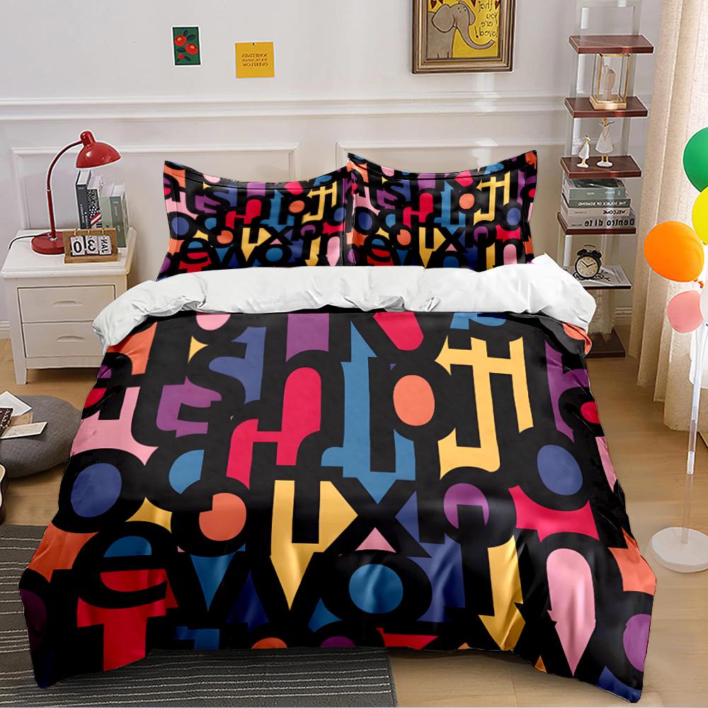 Colorful Alphabet Pattern Bedding Set Bedding set (1 duvet cover, 2 pillowcases, duvet not included)