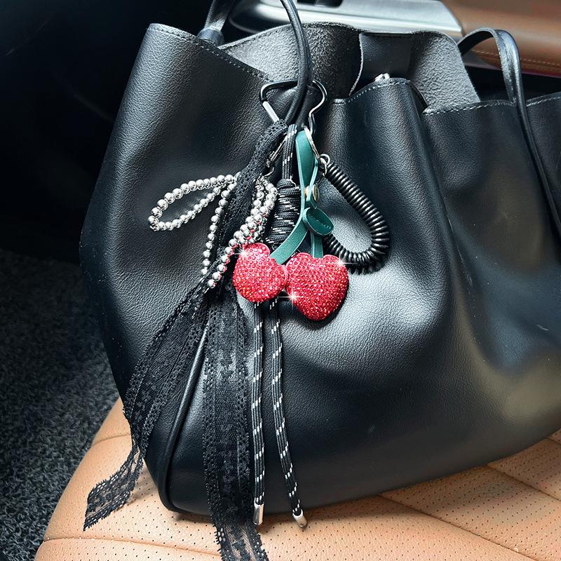 Cherry Heart Bow Beaded Handbag Pendant Cute Bag Pendant Decoration For Girls Gift