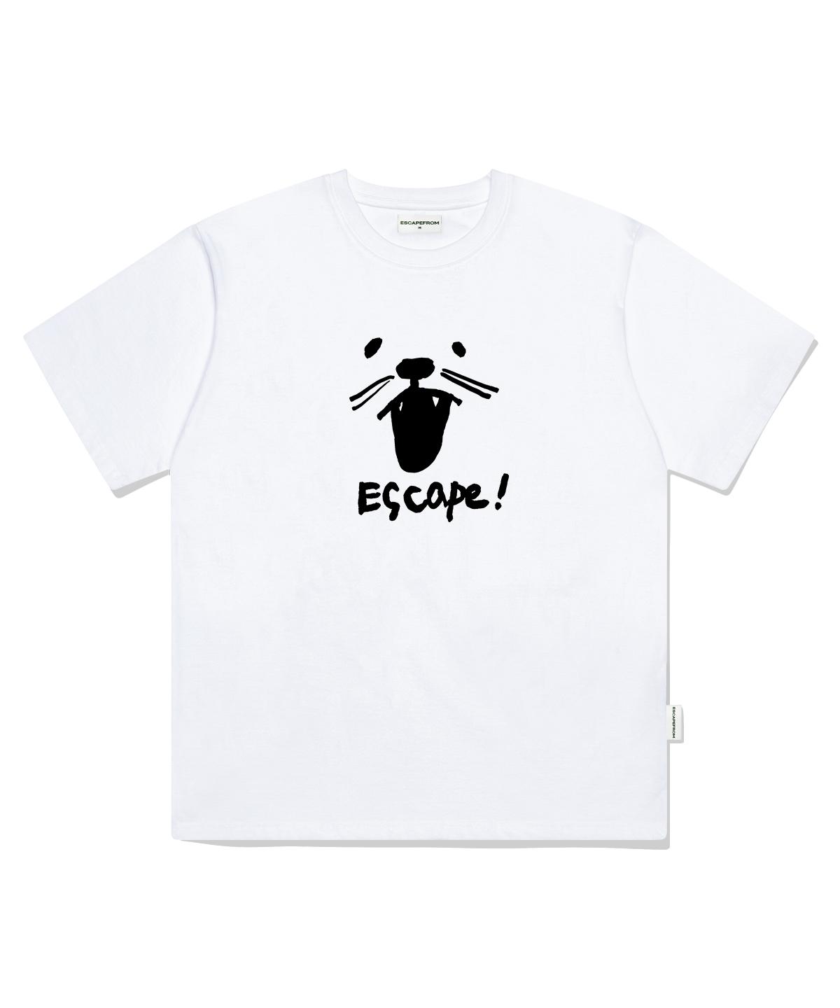Escape From Shouting Cat Print Oversized Short Sleeve T-Shirt White L