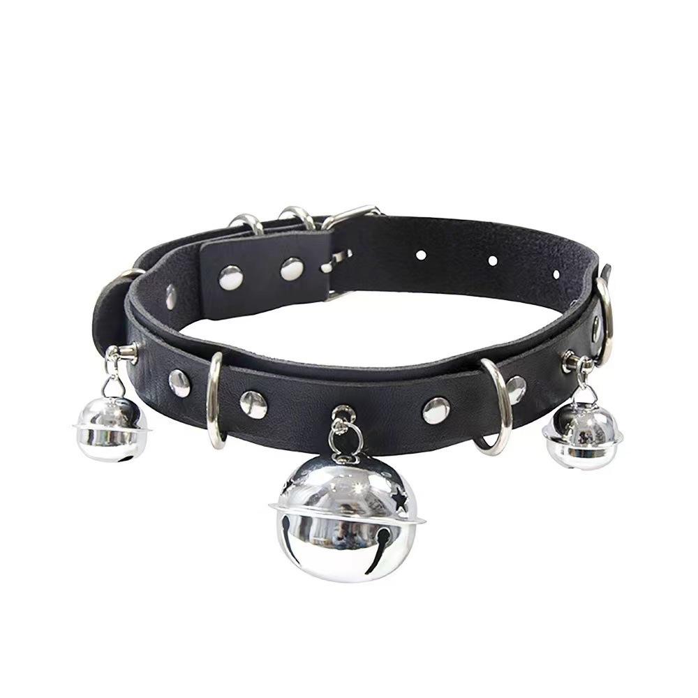 Velké zvonky Choker Límec PU Kůže Klíční kost Kroužek na krk Harajuku Teen Roztomilá služka Hottie Čistá touha Trakční řetěz