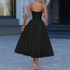 2026 Summer New Women's Clothing, Cross-border European and American Dresses, Fashionable and Elegant Solid Color Pleated Suspender Skirts, Long Skirt