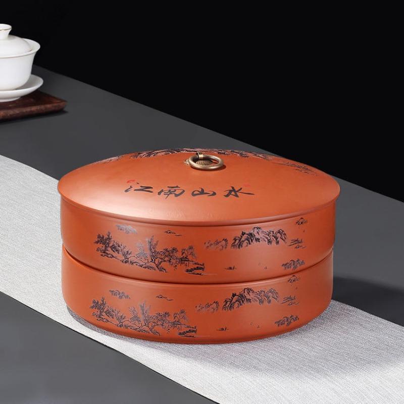 Pu'er Tea Cake Storage Box Home Decoration Tea Sealed Jar Moisture-proof Dust-proof Storage Cans Purple Sand Tea Storage Tank
