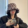Lambswool Girl Plaid Casual Style Korean Style Caps Female Hats Checkerboard Hat Wool Bucket Hat