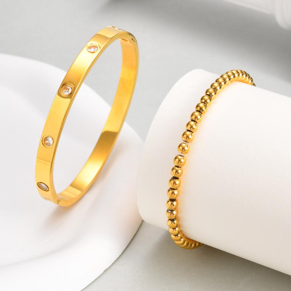 Vnox 2-8mm Women Bracelets Set, Simple Stacked Gold Plated Stainless Steel Beads Bracelets , Glam Love Gift Cuff Bangles for Her