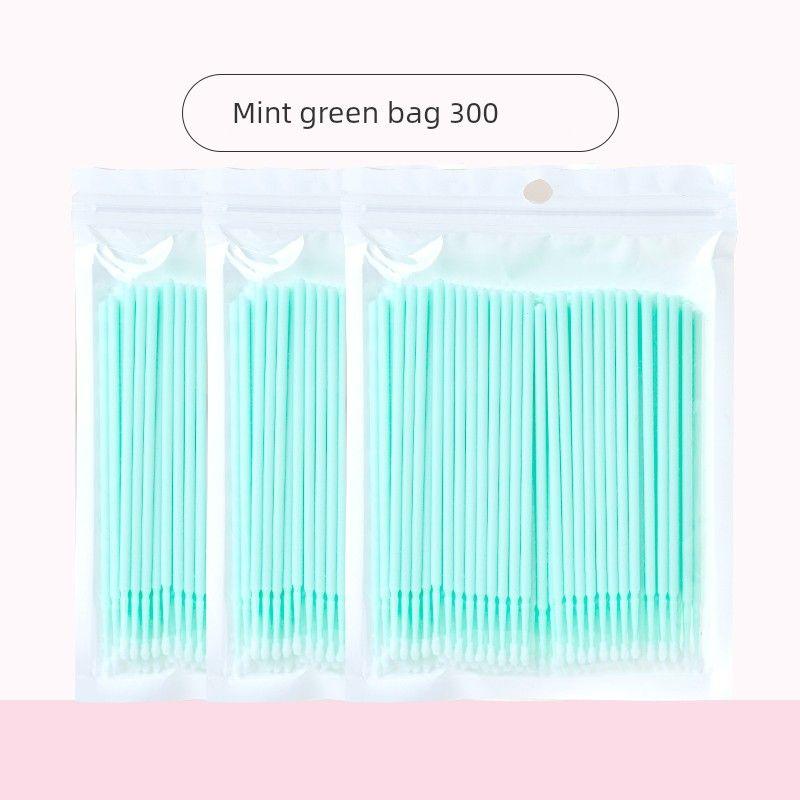 Non-Disposable Eyelash Nano Cotton Swab Stick Changing the Makeup Makeup Remover Eyeliner Cotton Swab Ultra-Fine Pointed Mini Cleaning Cotton Swab Mint Green Sachets - 300 Count