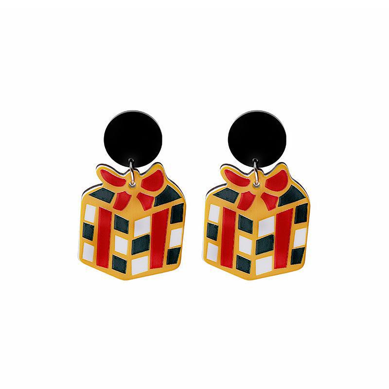925 Sterling Silver Cartoon Christmas Earrings: Cute Bell & Snowman Acrylic Dangle Design