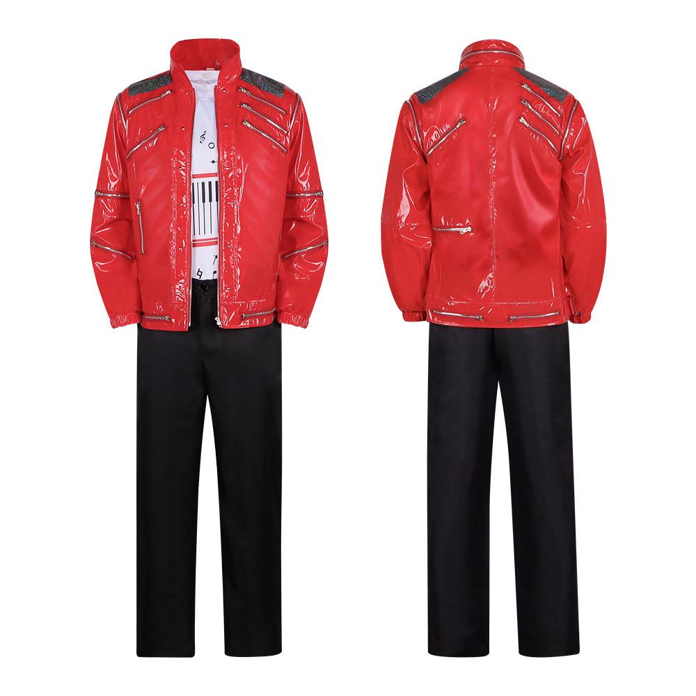 Michael Jackson Bühnenkostüm Set Mit Rotes Pu Leder Für Cosplay Und Auftritt