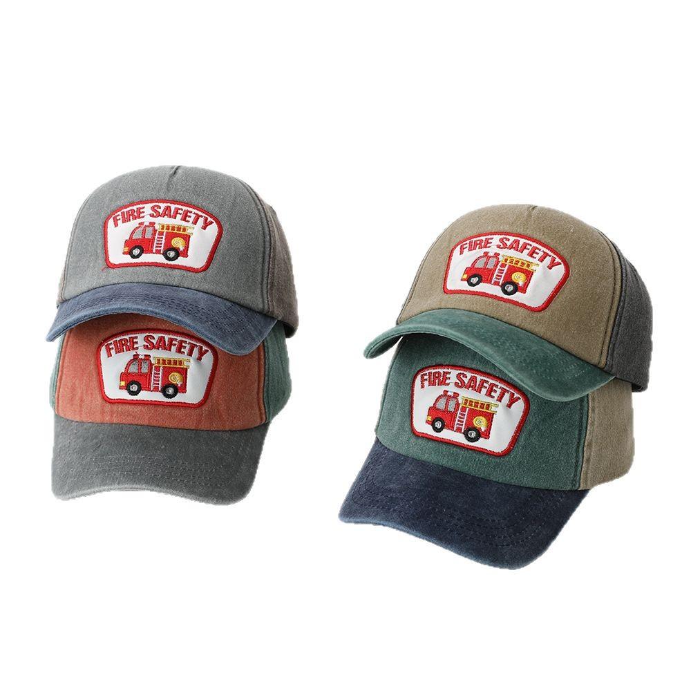 Fashion Hat Children's Color Matching Baseball Cap Fire Truck Embroidery Pattern Hat Boys Curved Edge Cap Breathable Sun Cap