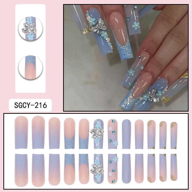 O5 Unhas Postiças Longas Europeias e Americanas - Adesivos de Nail Art Vestíveis para Garota Quente
