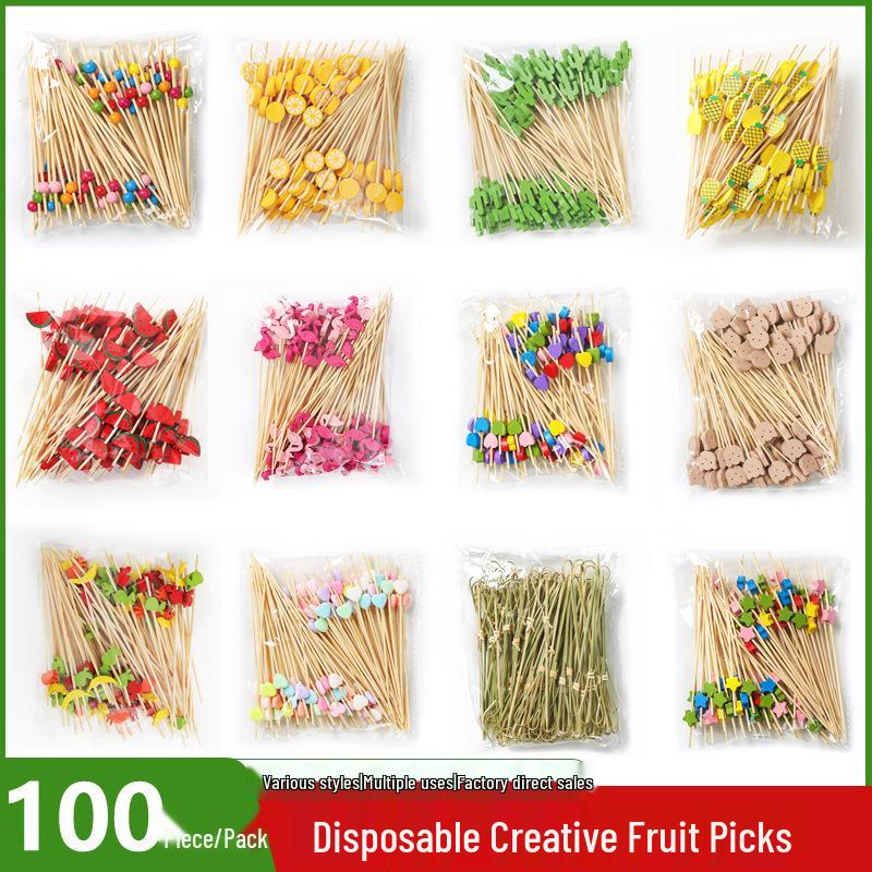 Colorful Bamboo Fruit Forks & Cocktail Skewers - Decorative & Disposable for Baking & Events