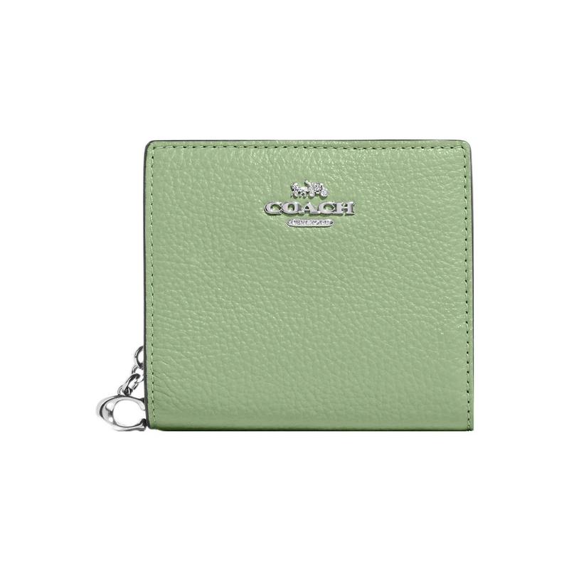COACH Snap Wallet 11 Solid Color Logo Logo Pebble Pattern Leather Card Holder Wallet Mini Women s Grass Green зелёный