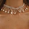 Women European Retro Light Luxury Crystal Tassel Pendant Necklace Fashion Heavy Duty Elegant Dinner Clavicle Necklace