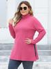 Women's Plus Size Ribbed High Neck T-shirt with Side Slit F930