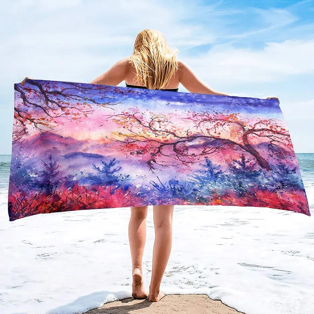 Microfiber Beach Towels Quick Drying Towels,Ink Painting Style Absorbent Sand Free Swim Pool Pool Towels Blanket for Camping