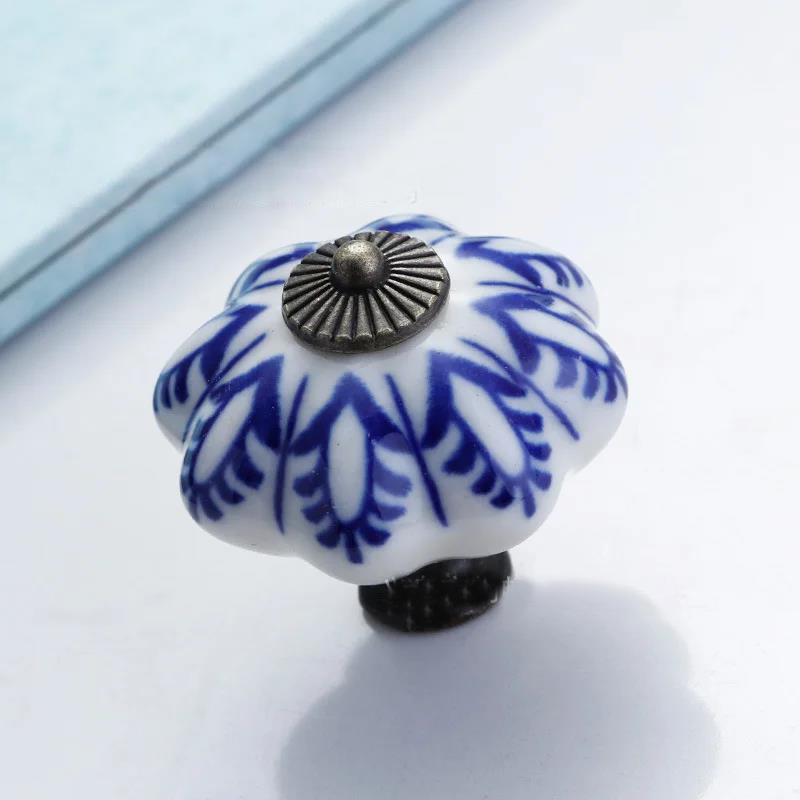 1Pcs Garden American Pumpkin Handpainted Single Hole Ceramic Handle Cabinet Drawer Door 40Mm