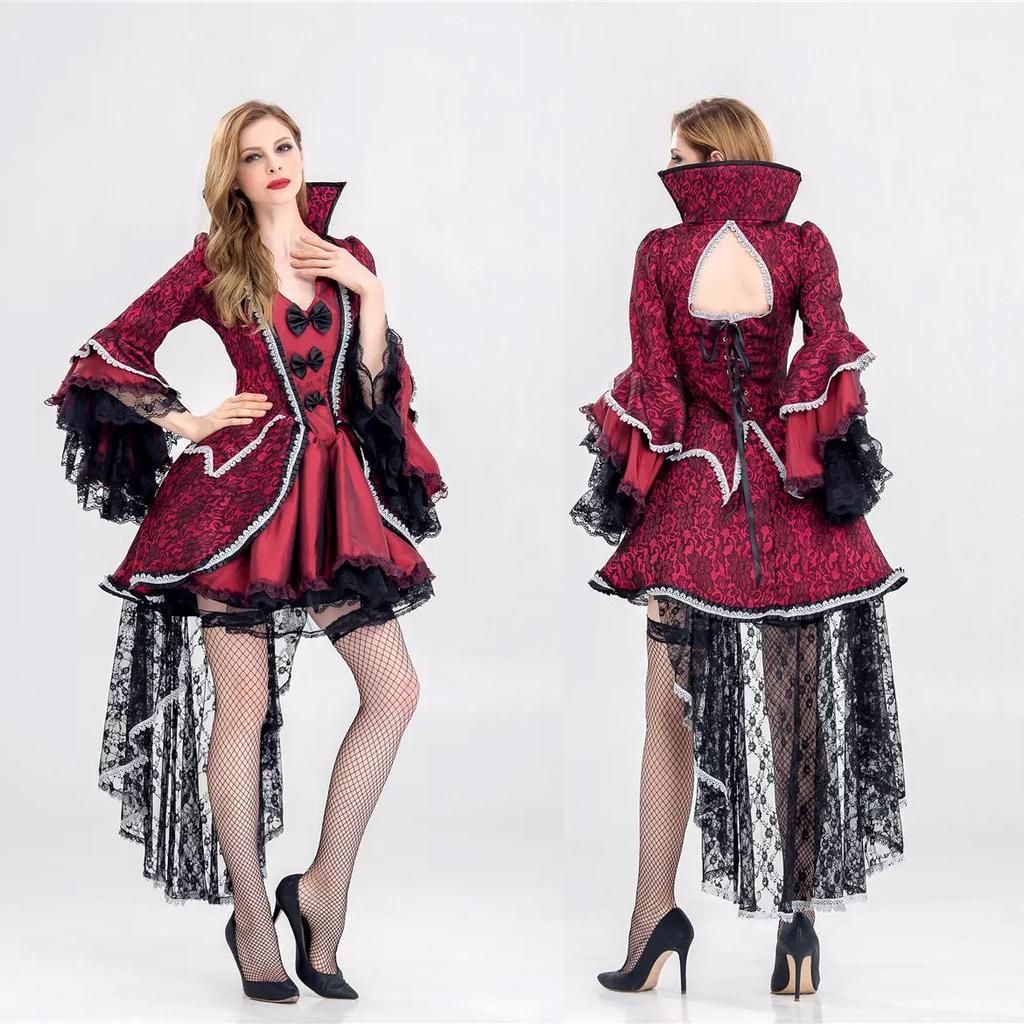 Damska sukienka gotycka czarownica Wampirzyca Królowa Cosplay Fairy Tail Suknie Długi rękaw Gotycki kostium Suknia Sceniczne Ubrania Halloween Karnawał Luksus