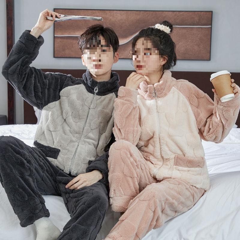 

G5U Autumn/Winter Coral Fleece Couples Pajama Set – Thick Flannel, Plus Velvet for Women and Men, Indoor/Outdoor Wear Women s M [90-110 kg]