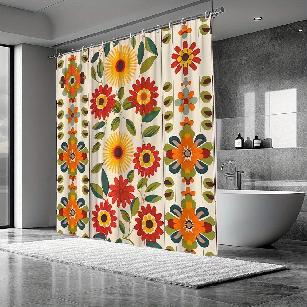 Vibrant Retro Floral Bath Curtain - High-Quality Waterproof and Mildew-Proof Bathroom Decor Featuring Bold Home Style Artistry