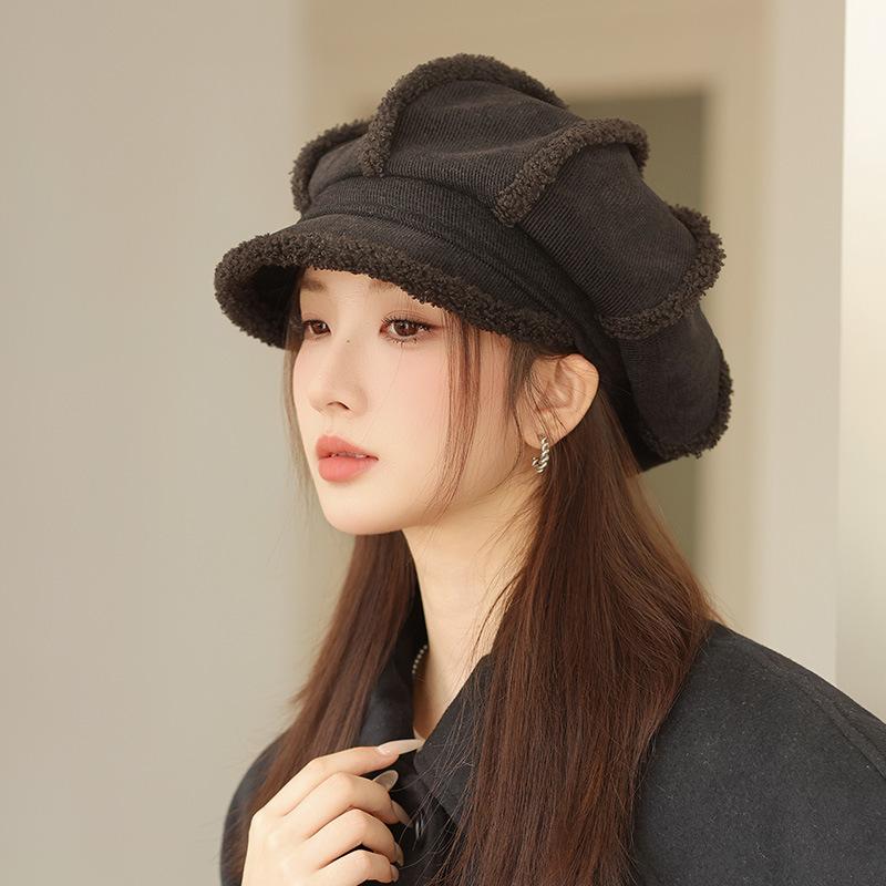 Autumn and Winter New Velvet Hat Women's Thermal Beret Retro Octagonal Hat Cap