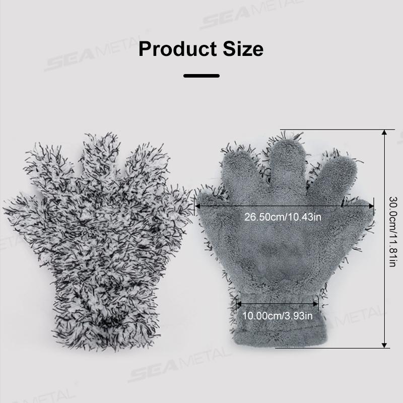 SEAMETAL Microfiber Car Wash Gloves Plush Car Washing Mitt 5-Finger Double-sided High Water Absorption Cleaning Glove