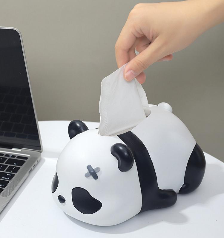 Cartoon Panda Tissue Box Holder Resin Animal Ornament Panda Decoration Statue Facial Paper Organizer Dispenser Tissue Case