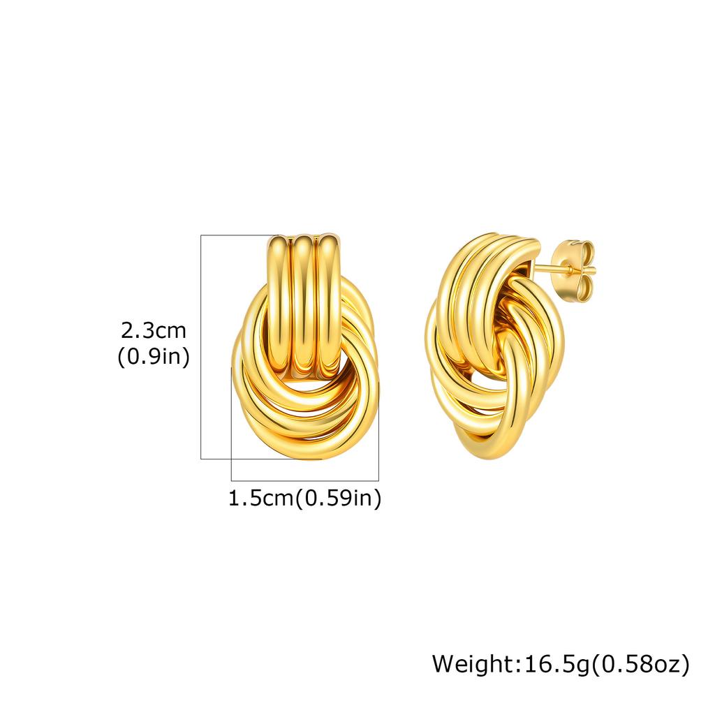 Chunky 18K Gold Plated Twist Knot Stud Earrings for Women, Geometric Textured Stainless Steel Waterproof Vintage Jewelry