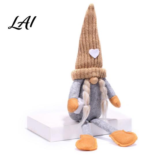 Soft Waxy Fabric Holiday Dolls Christmas Gnome Plush Decoration with Long Legs Faceless Handmade Nordic Style Ornaments Doll Figurines Sitting