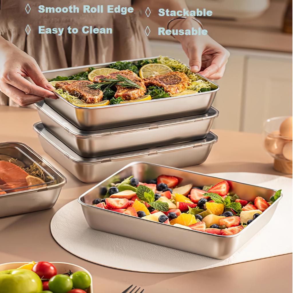 Stainless Steel Food Containers Leakproof Stackable with Clear Lids For Camping Home Meal Prep