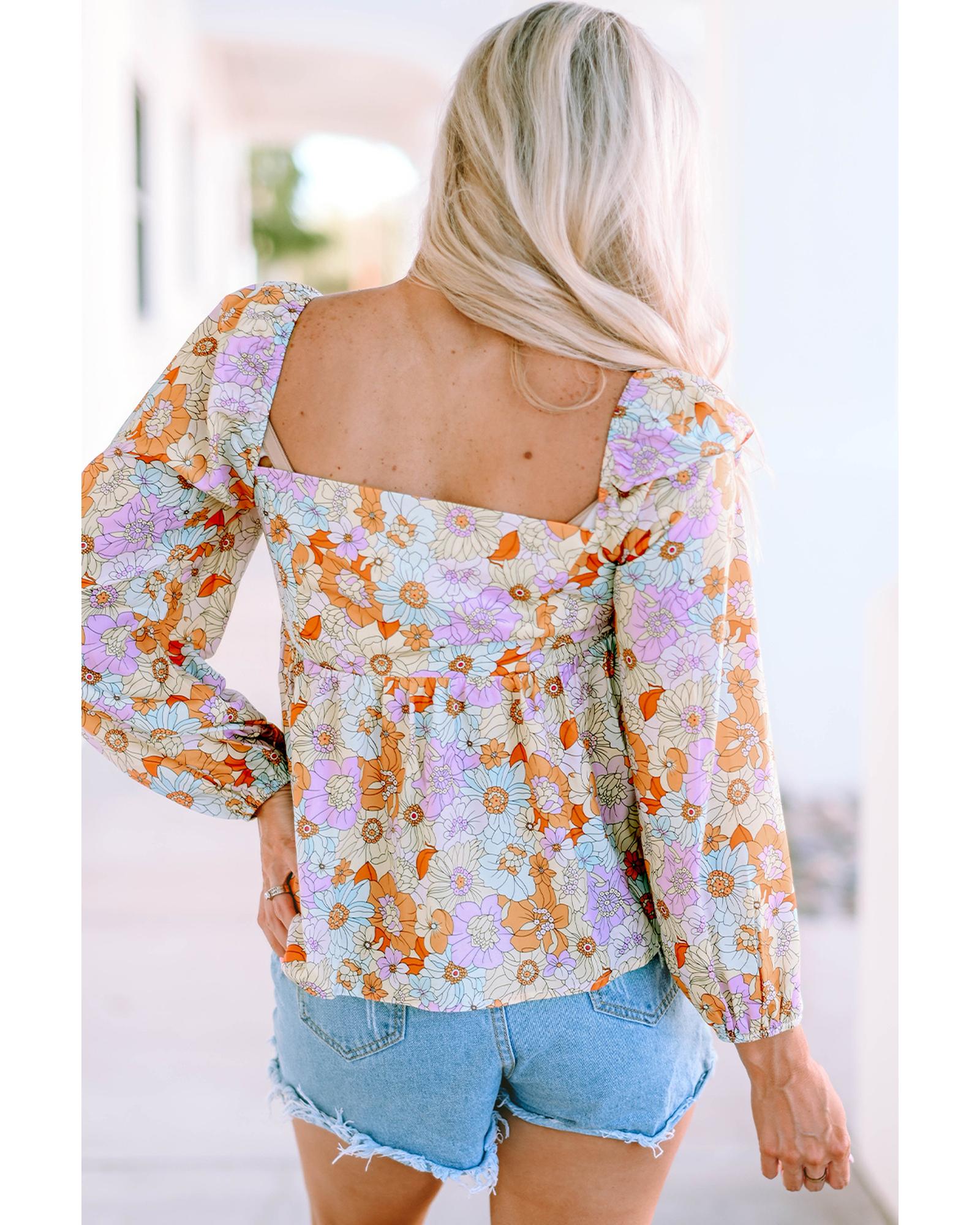 

Azura Exchange Floral Puff Sleeve Babydoll Blouse L різнокольоровий