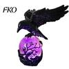 Decorative Resin Light Gothic Raven LED Ball Lamp, Mysterious Crow On Orb Sculpture, Perched Figurine Halloween Table Lamp for Bedside Bedroom Living