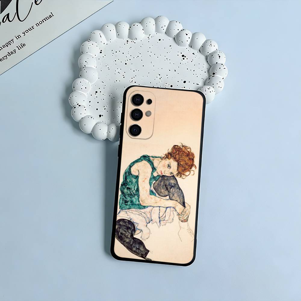 

E-Egon S-Schiele Black Soft Silicone Phone Case for Samsung S25, S24, S21, S22, S23, S30, Ultra, S20, Plus, FE, Lite Samsung S25ULTRA