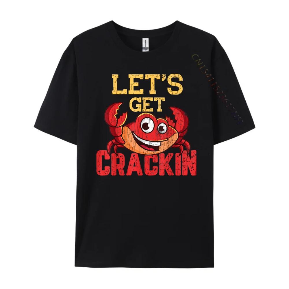 Lets Get Crackin Funny Crab Crabbing Crabs Lover Graphic White T Shirt Men Men Clothing Gothic Style