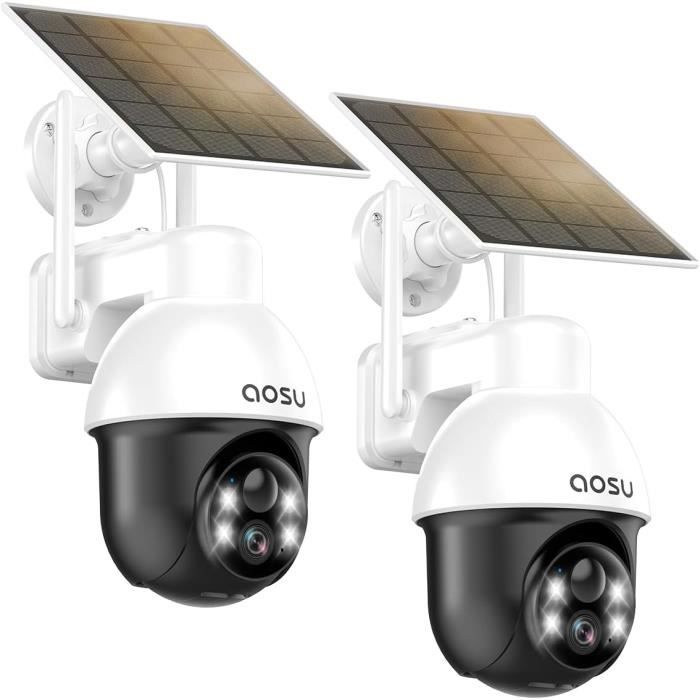 Caméra de Surveillance - AOSU - Panneau Solaire - Vision Nocturne 2K - Suivi Automatique