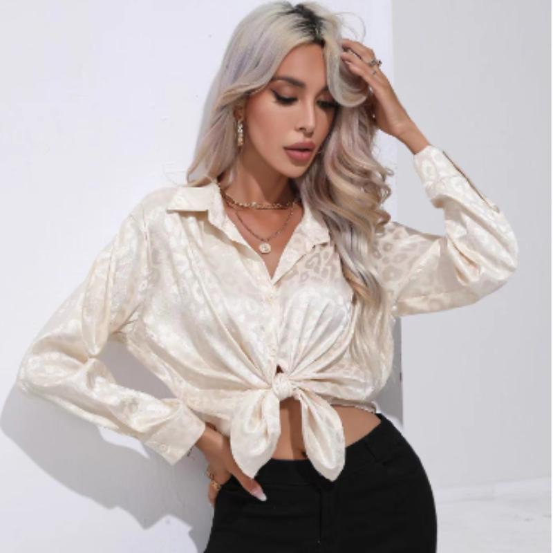 

Элегантная офисная женская блузка с длинным рукавом из леопардового жаккарда, отложной воротник, рубашка на пуговицах, модные топы весна-осень 19169 XXL абрикосовый