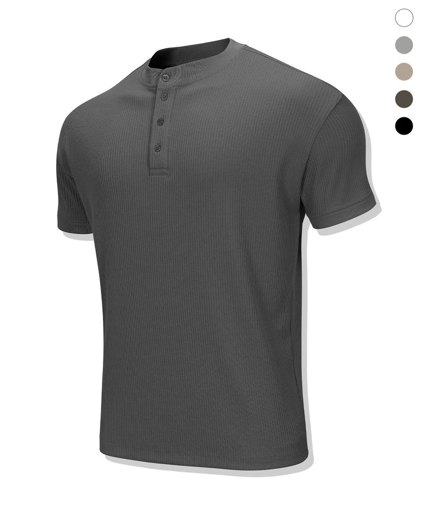 DRIX Ribbed Muscle Fit Henley Neck Half Sleeve_5 Colors