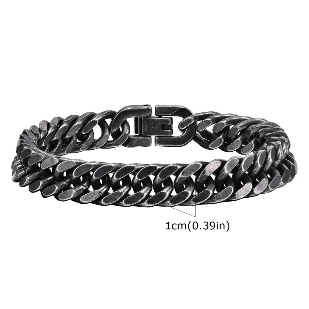 Vintage Men's Chunky Chain Bracelets,8/10/12mm Retro Grey Stainless Steel Cuban Chain Wristband,Rock Punk Classic Jewelry Gifts