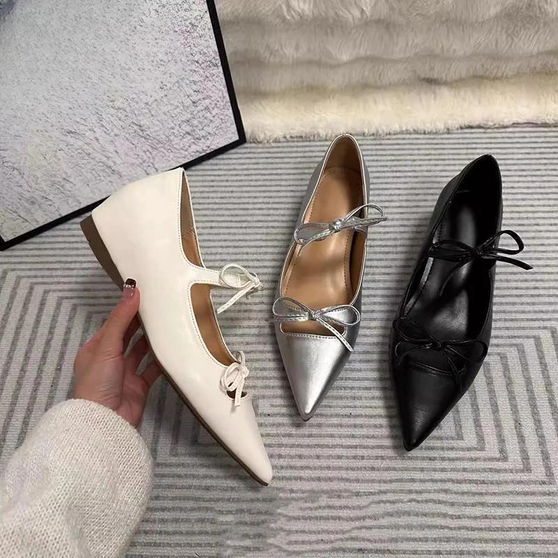 Fashion Butterfly-knot Women Mary Jane Shoes Fashion Pointed Toe Internal Elevation Shoes Spring Autumn Ladies Elegant Dress Pumps