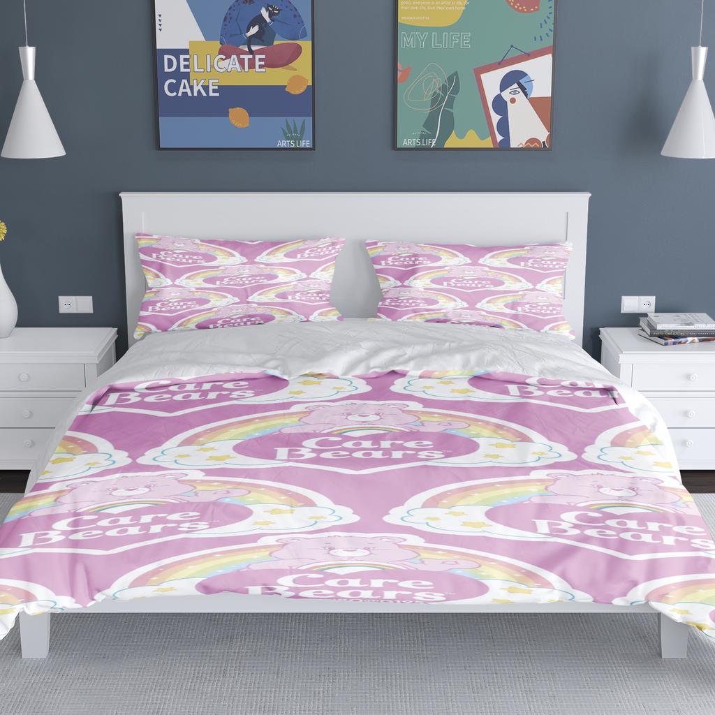 Tecknade Flickor Anime Care Bears Påslakan Set Kawaii Täckeöverdrag Örngott Set Barn Sängkläder Set Dekor Full Queen Size