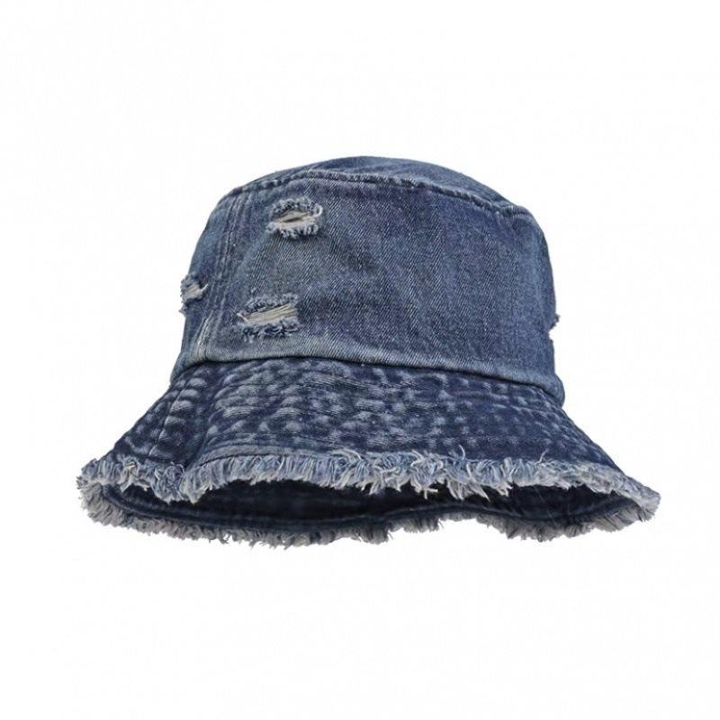 Vintage Denim Bucket Hat For Women Tassel Holes Panama Fisherman Cap Foldable Girl Outdoor Beach Fishing Basin Hats