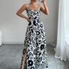 2025 Elegant Twist Print Spaghetti Strap Backless Jumpsuit with Wide Leg and Long Pants Skirt