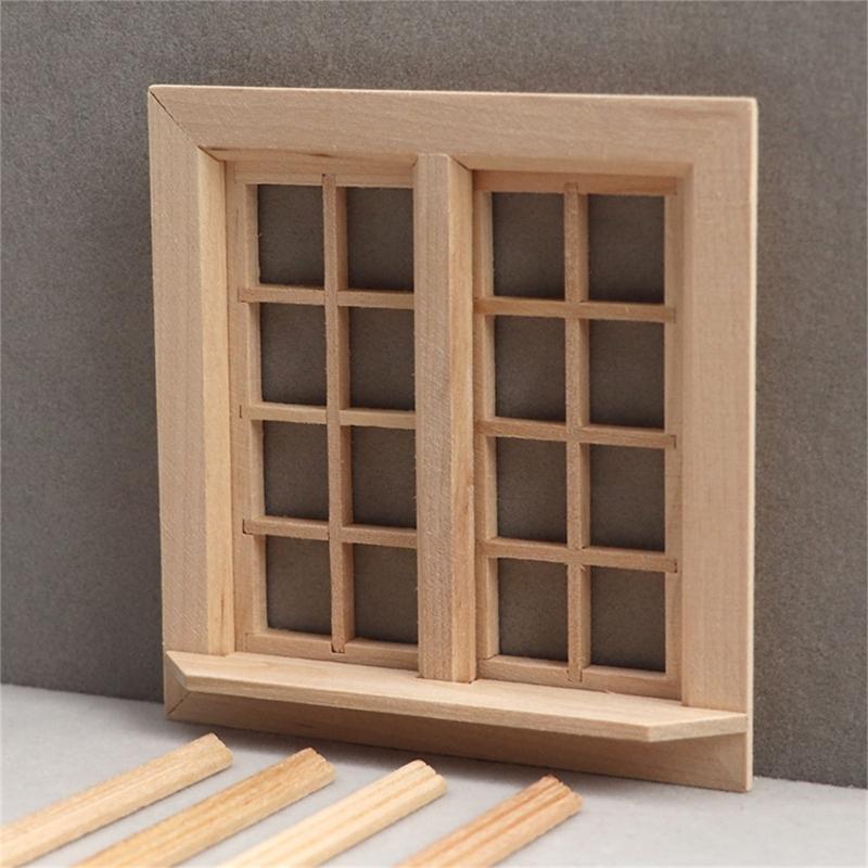 Children Dollhouses Furniture Sturdy Wood Window Panel Designs in 1 12 Miniature Scale Moder Home Decoration Supplies