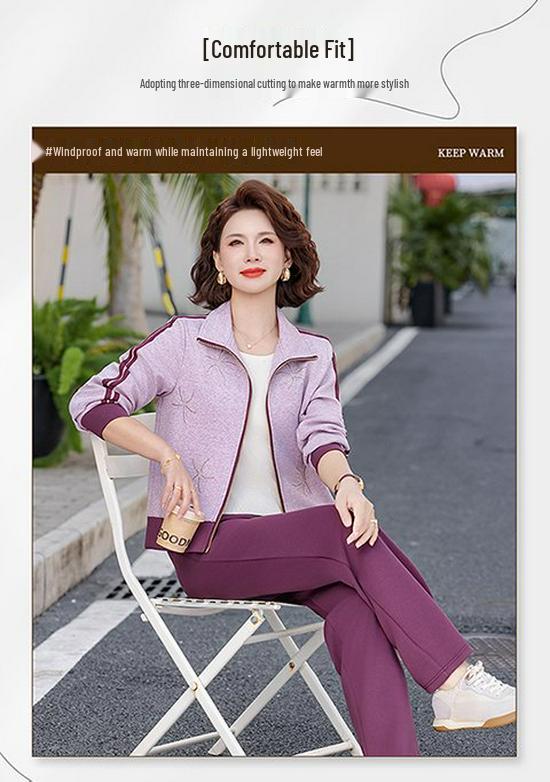 Spring Casual Jacket & Pants Set - Stylish Plus-Size Sportswear for Middle-Aged & Elderly Women