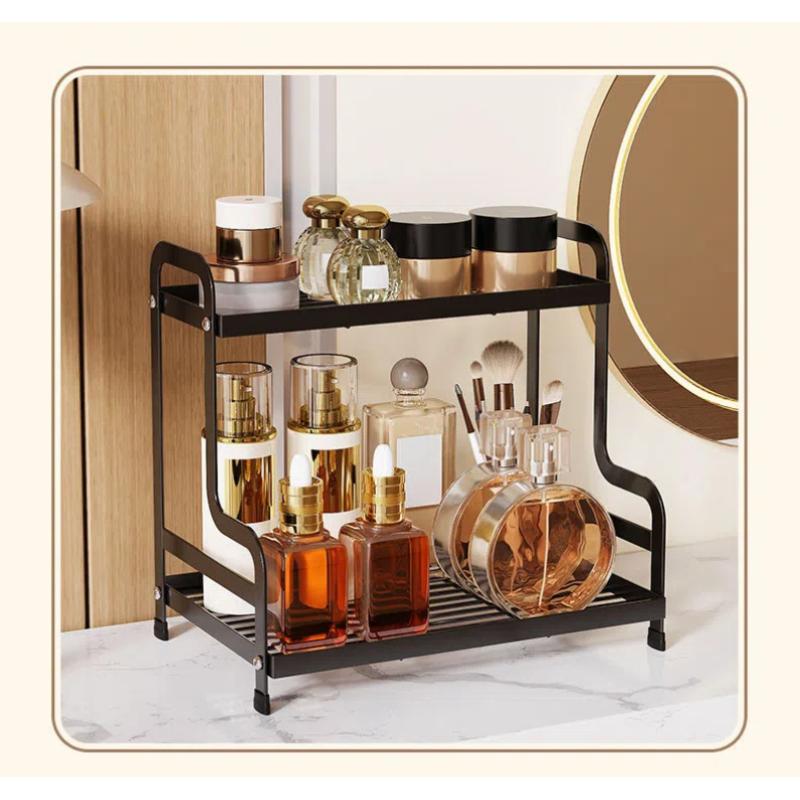Double-layer cosmetics storage rack, skin care product, perfume storage box, bathroom organizer shelf, bathroom countertop vanity rack