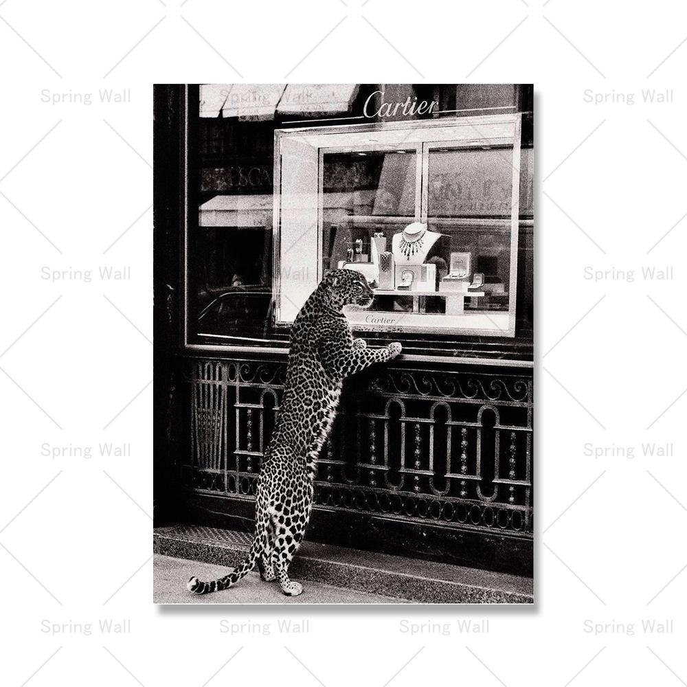 

Роскошный бренд Leopard Jewelry Shop Плакат Картина на холсте Настенное искусство Винтажная черно-белая фотография Картина Современная гостиная 70x100cm No Framed