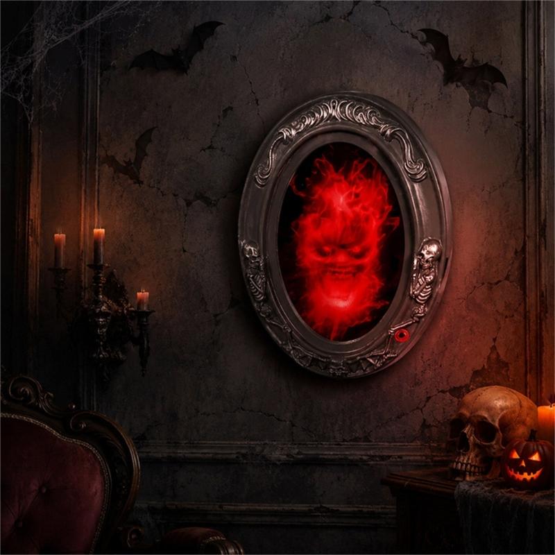 Luce Specchio Decorazione Halloween Illuminato Cornice Dettagliata Ornamento da Appendere per Ingresso Scaffali Parete Stile Sala Eventi