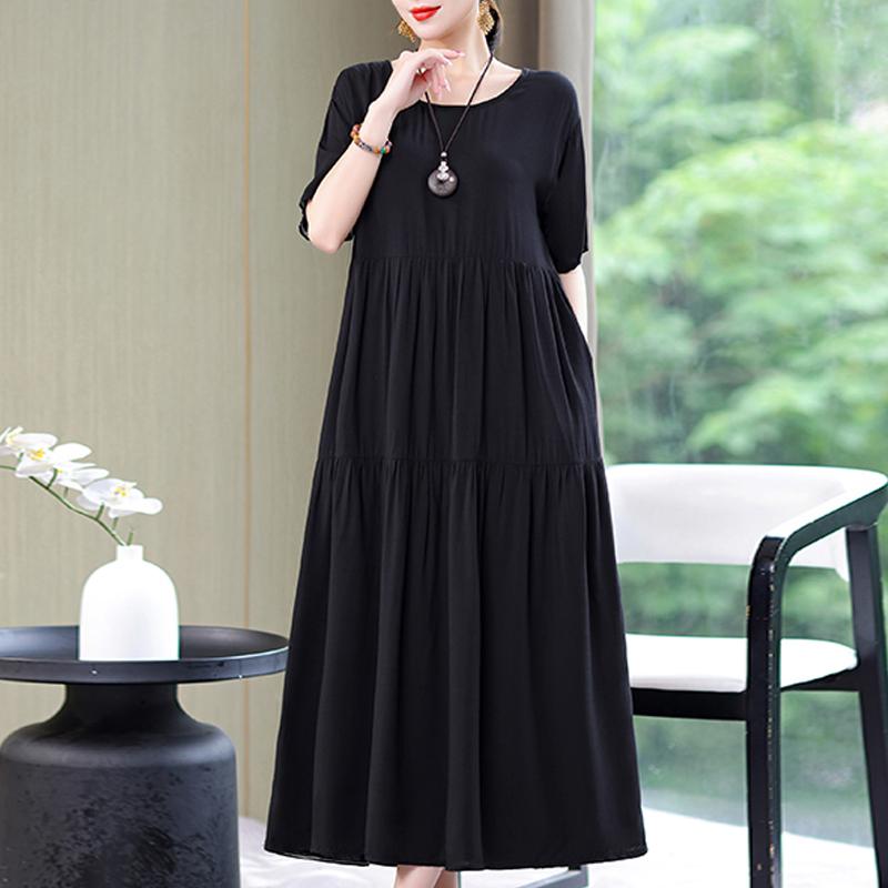 Damenkleid, Sommer, Vintage-Kleidung, lässig, kurzärmelig, langes Kleid für Damen, Sommer-Outfit