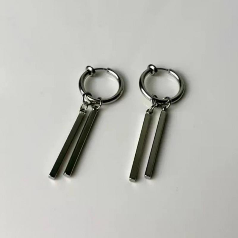Trendy Titanium Steel Rectangular Stud & Drop Earrings for Men and Women - High-End Long Bar Design In Cold Style