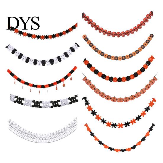 Classroom Garden Party Wall Hangings 10FT Halloween Garland, Spooky Skull Pumpkin Spider Hanging Paper Bunting Easy Assembly Holiday Banners
