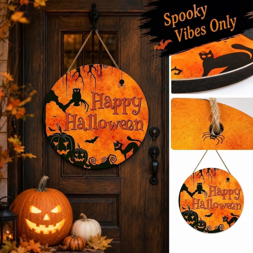 Halloween Wooden Hanging Decor for Front Door Entryway